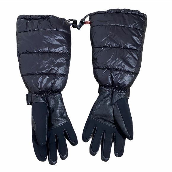 MONCLER Black Long Leather down Puffer Gloves - Picture 3 of 14